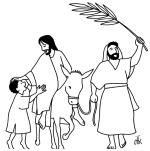 Gesù entra a Gerusalemme sul dorso di un asino e accarezza la testa ad un bambino