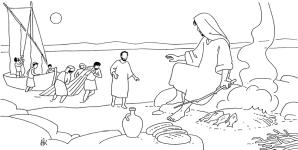 Gesù attende vicino al fuoco il ritorno dalla pesca dei discepoli