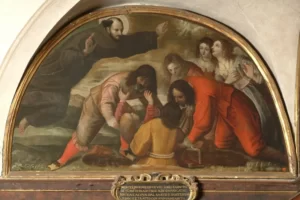 San Francesco salva un fanciullo - opera attribuita a Giovan Battista Pellizzari (1647)
