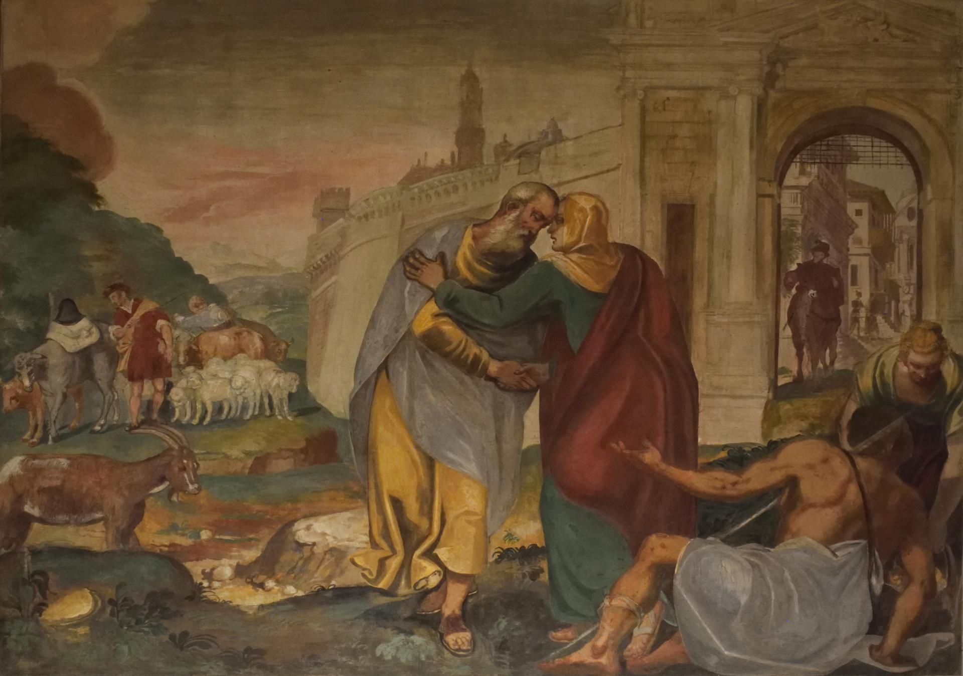 Dipinto "Incontro di Gioacchino con-Anna alla porta d'oro" nella Sala della Carità