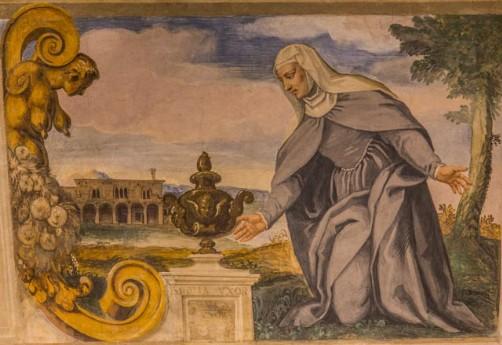 Dipinto "Ritratto di Sibilla De Cetto" (particolare della facciata di fondo della Sala della Carità di Padova)