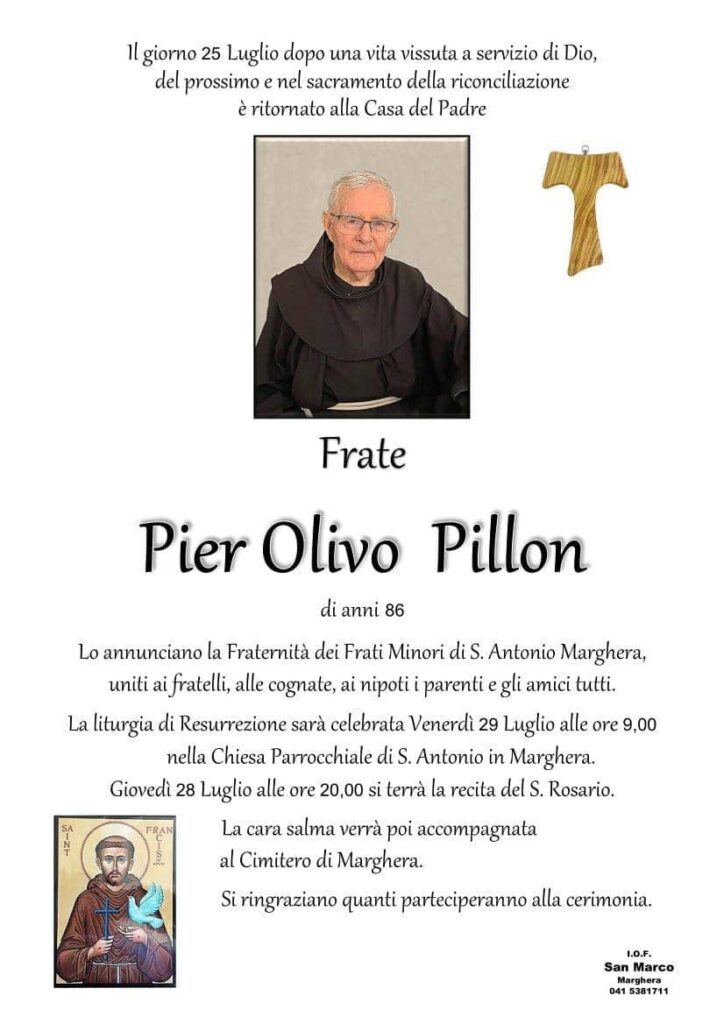 Manifesto funebre di padre Olivo Pillon