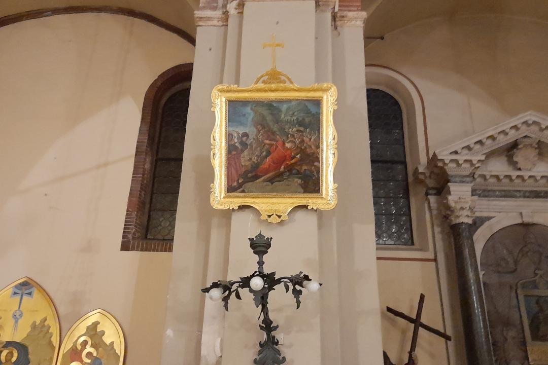 La Via Crucis nella chiesa di San Francesco - Stazione IX - Gesù Cristo cade la terza volta (1725 - 1749) - ambito veneto