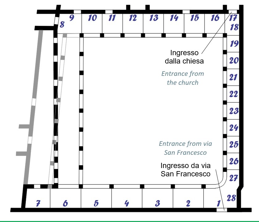 Mappa attuale del chiostro di Sant'Antonio